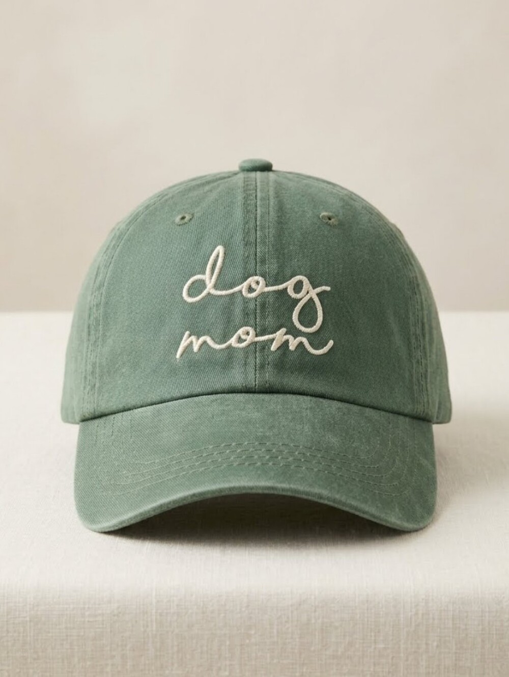 Dog Mom Embroidered Baseball Cap - Sage Green